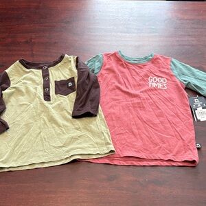 Rags to Raches 3/4 Sleeve Tees - Olive/brown and Red/green